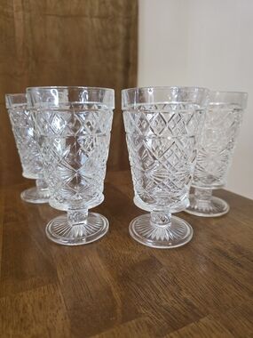 VTG Hazel Atlas Big Top Peanut Butter Footed Iced Glasses Goblets 1950s Set of 4